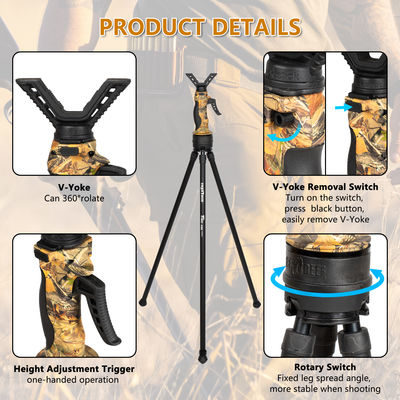 Adjustable Bipod Height Aluminum Telescope Mount Waterproof In Camouflage Height 78-105cm
