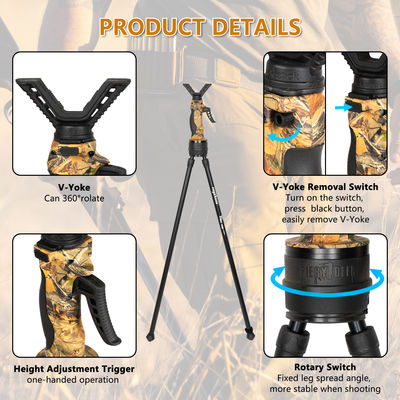 Aluminum Alloy Hunting Rifle Bipod Leg Angle Adjustment 100-165cm